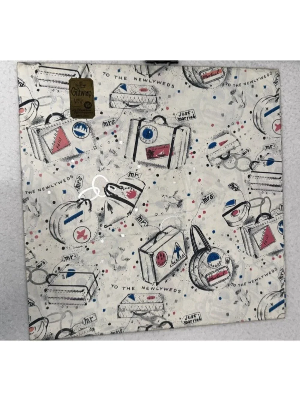 Vintage 1950s Kaycrest Wedding Newlywed  Gift Wrap Mr & Mrs New NOS 30”x20”